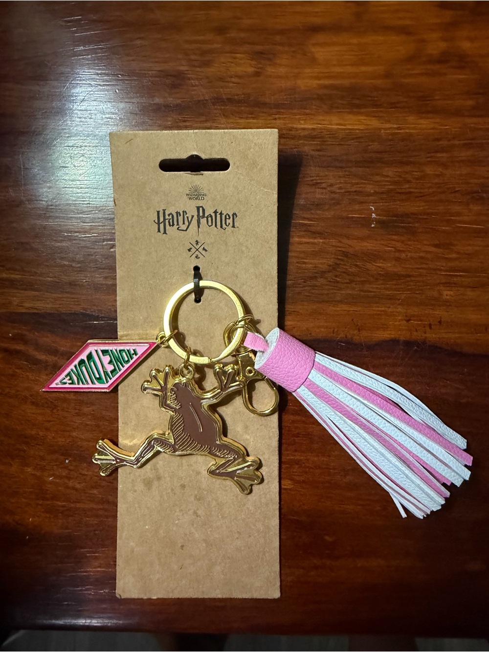 Harry Potter Pink & White Tassel Keychain with Gold Frog Charm